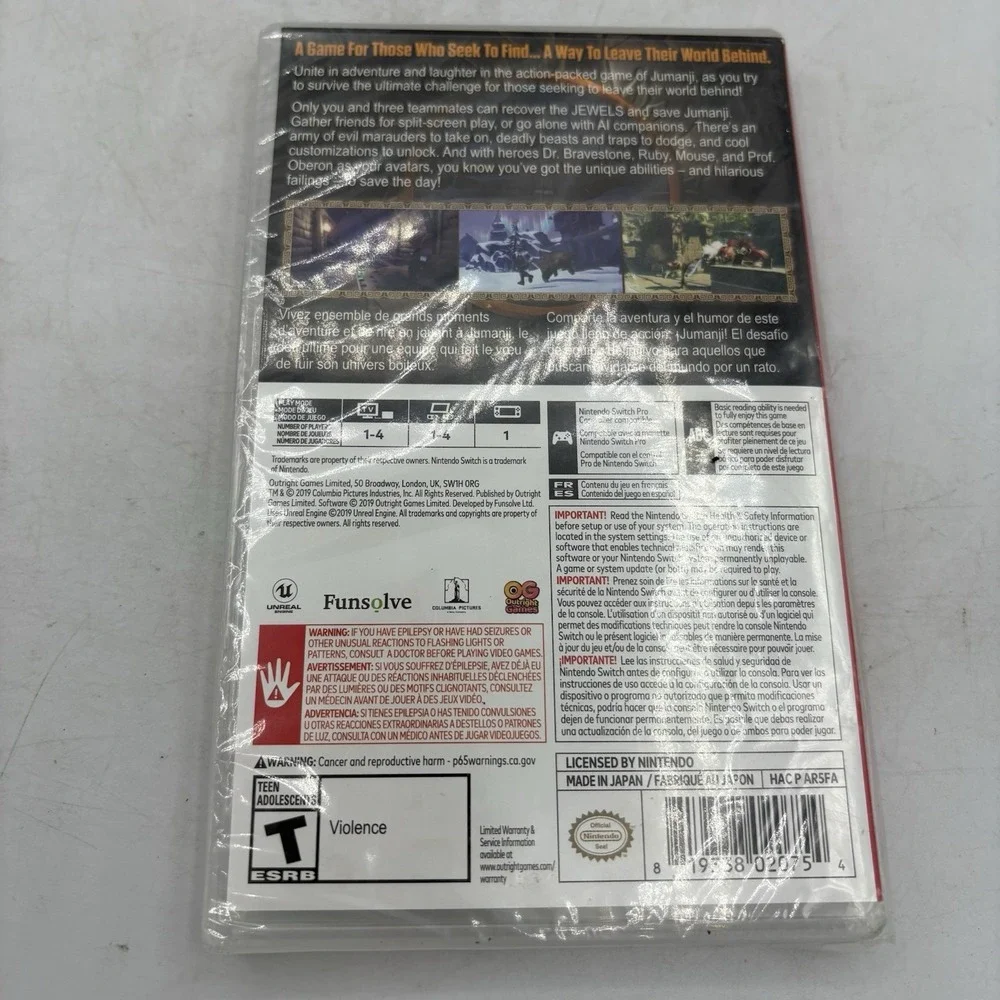 Nintendo Switch Jumanji the Video Game Outright Games‎ 2019 Sealed